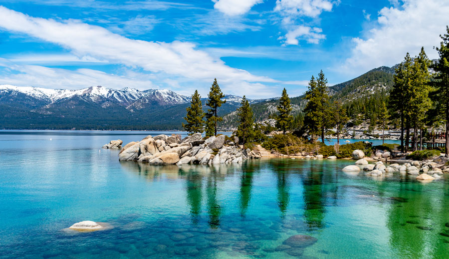 Scenic view of the crystal clear water of Lake Tahoe