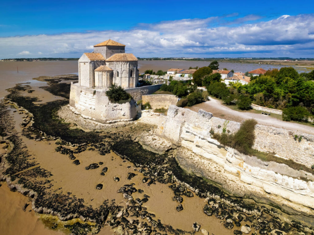 Aerial view of Saint Radegonde chapel in Talmont-sur-Gironde