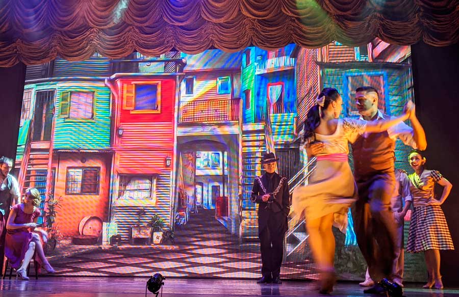 Tango show performers on stage in Puerto Madero