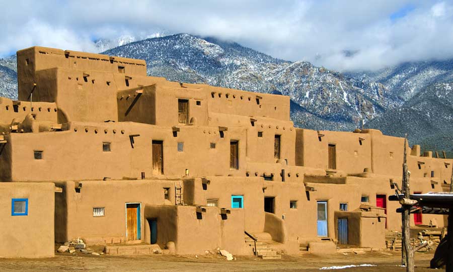 View of adobe buildings in Taos Pueblo