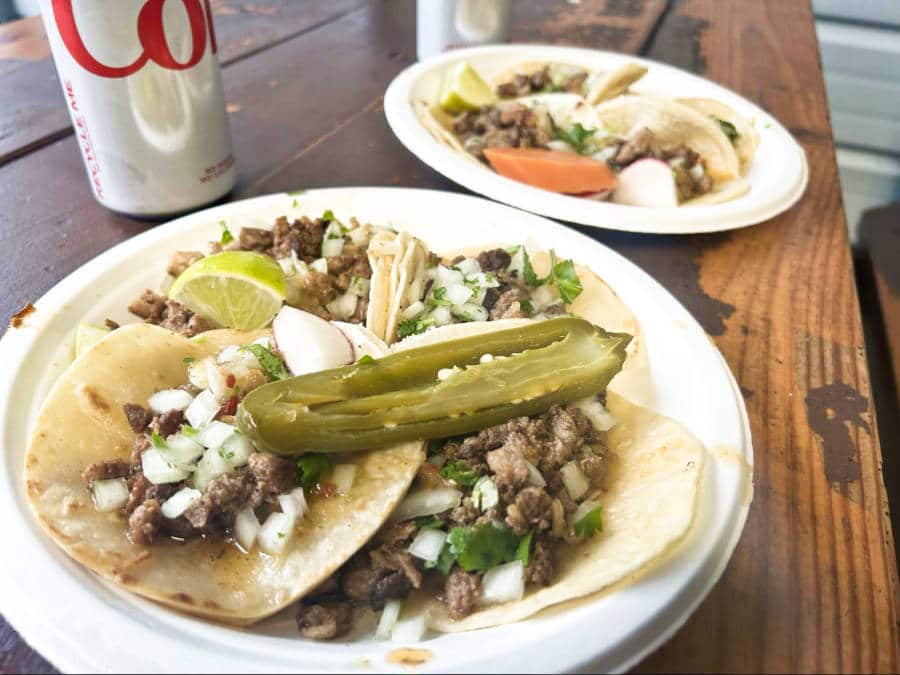 Two servings of adobada tacos in Taqueria La Fondita