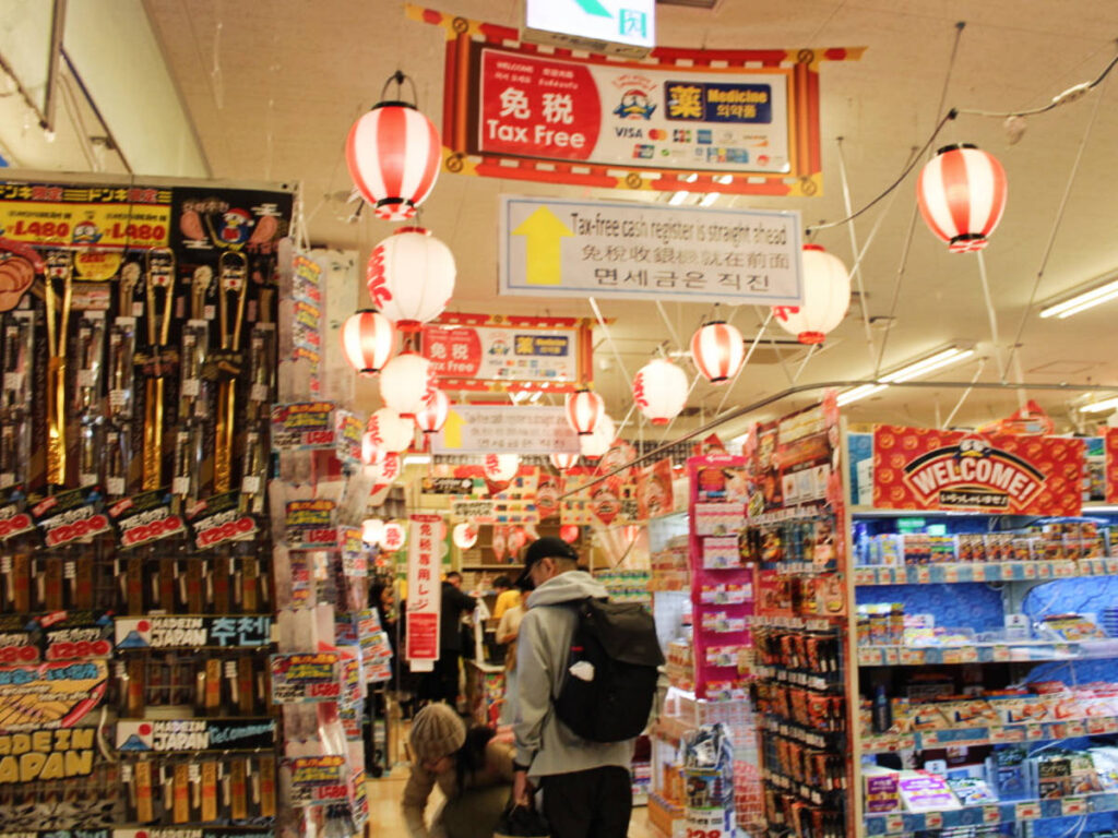 People lining up at the tax-free counter at Don Quixote