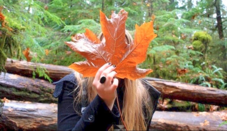 The author holding a huge Canadian maple leaf