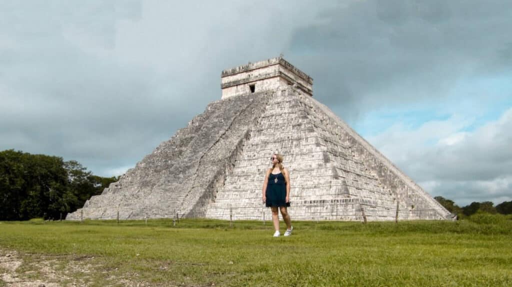 Taylor Herperger posing for a photo at the Chichen Itza ruins