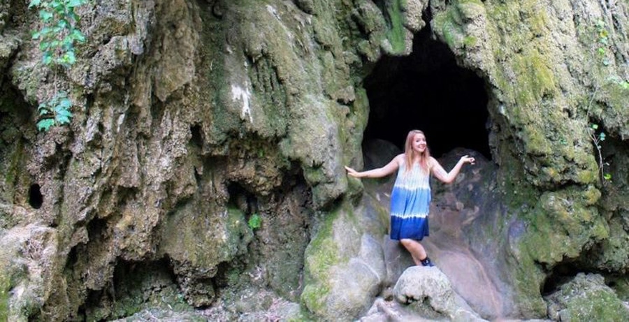 View of the author in the rocky area of the cave
