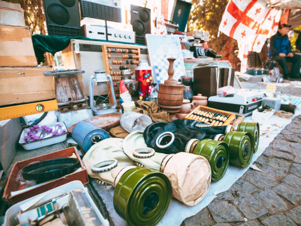 The Soviet gas masks and other ancient items displayed at the Tbilisi Flea Market