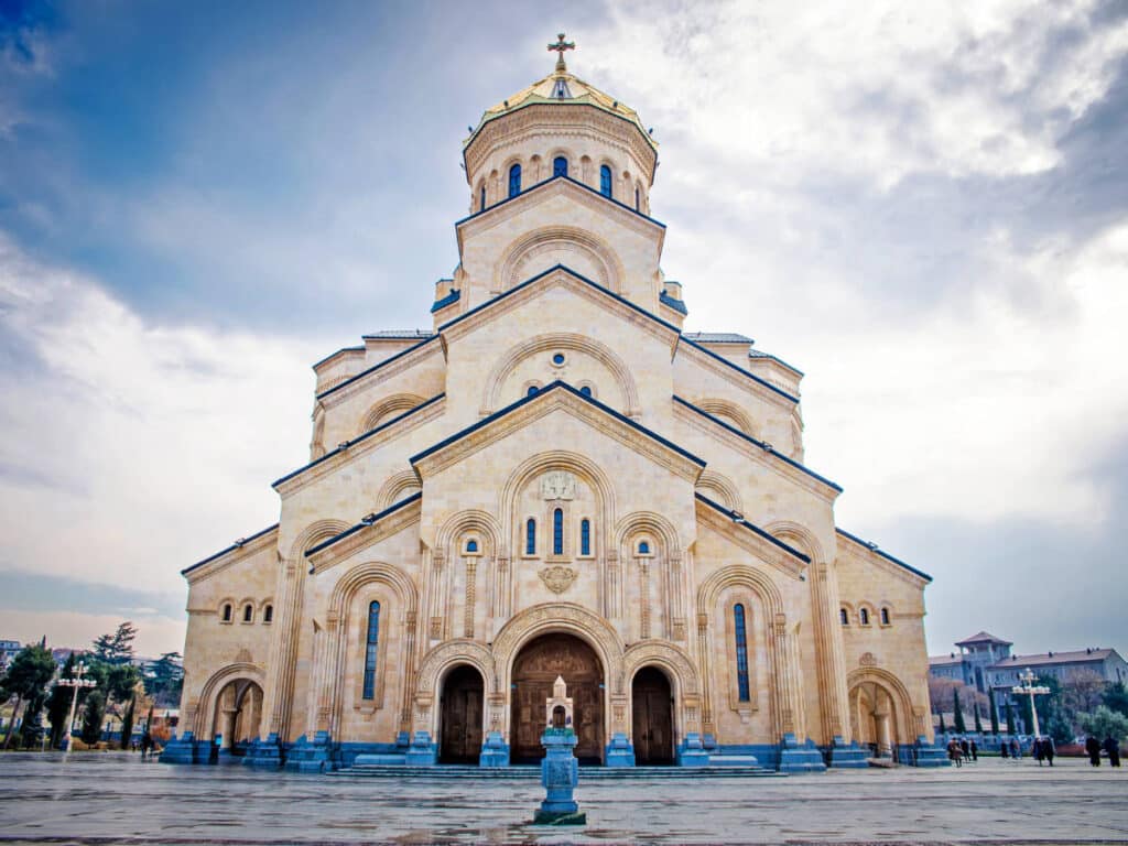 Exterior view of the magnificent Holy Trinity Cathedral in Tbilisi
