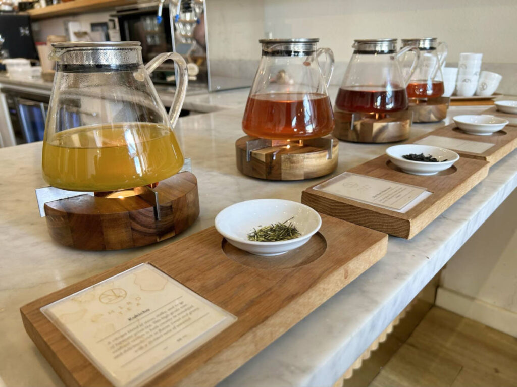 Variety of tea samples displayed at Miro Tea