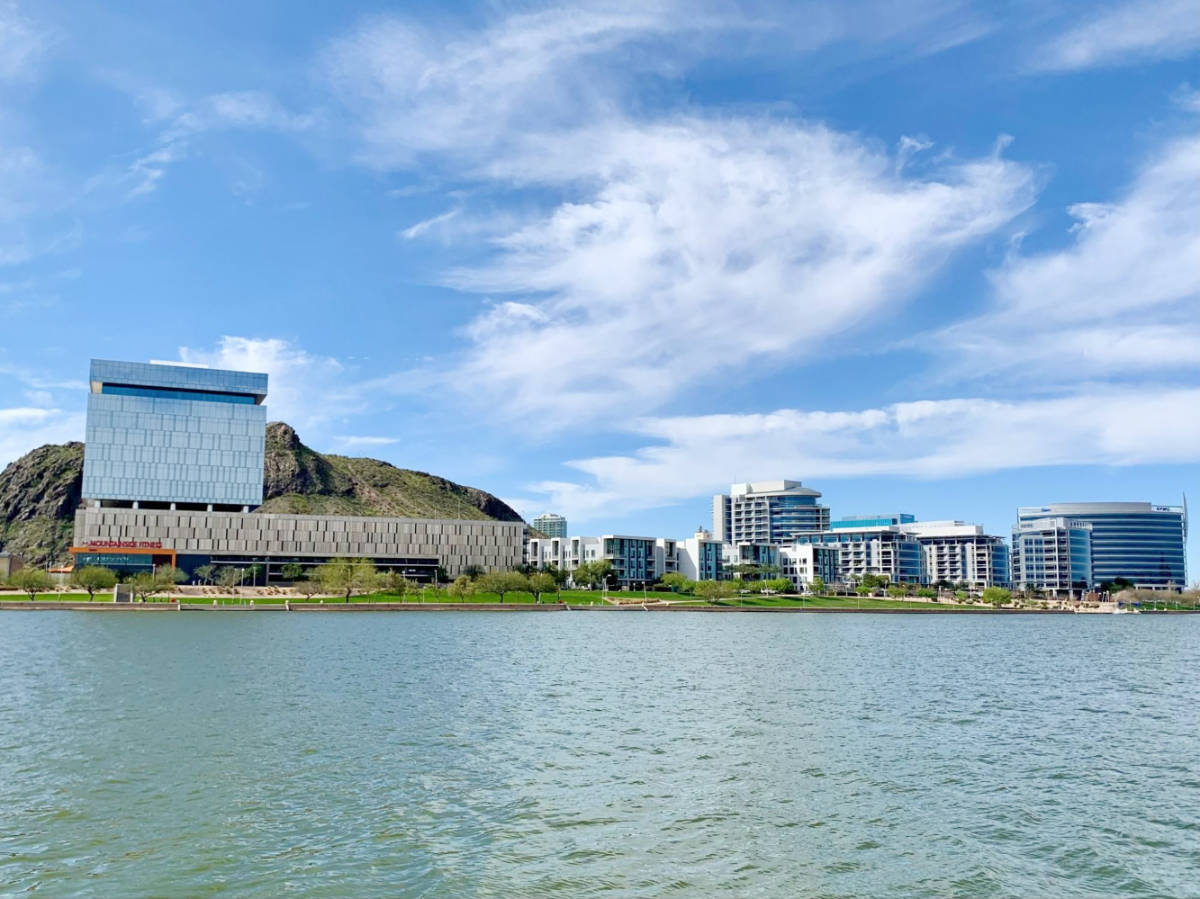 Blue sky over the Tempe Town Lake on a sunny morning