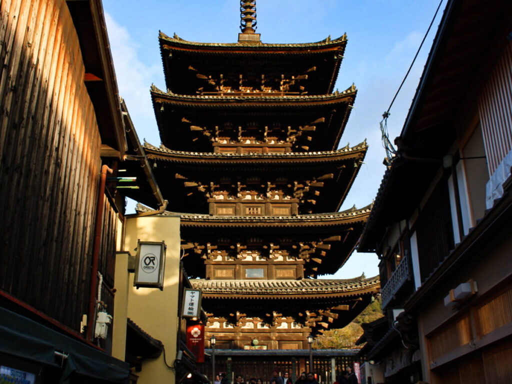 The sunset reflecting on the exterior of the temple