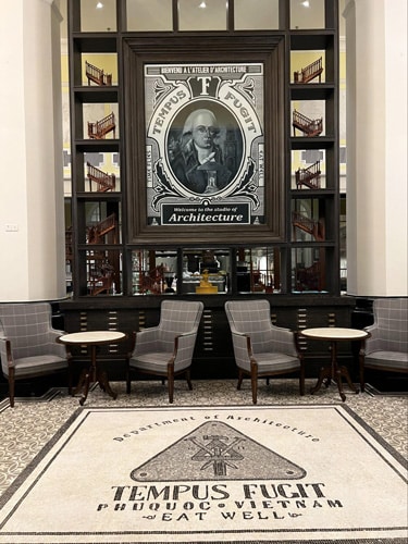 View of tables and chairs inside the Tempus Fugit