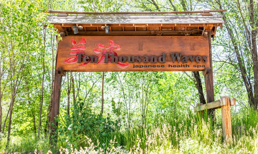 View of the Ten Thousand Waves Spa signage at the entrance