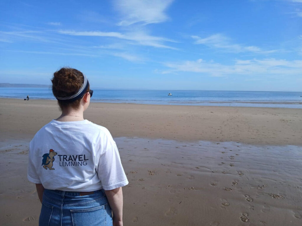 The author, Ruthie Walters admiring the view in Tenby North Beach
