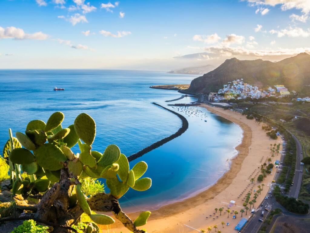 Scenic view of Las Teresitas beach with golden sand, clear blue waters