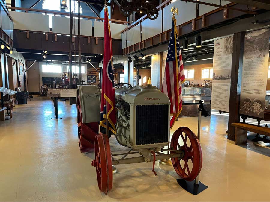 A tractor displayed inside the Tennessee Agricultural Museum