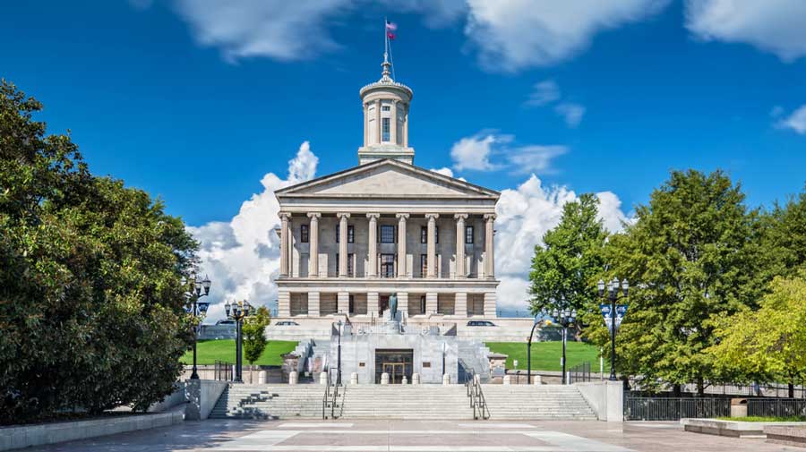 The Tennessee State Capitol building and the clear blue sky