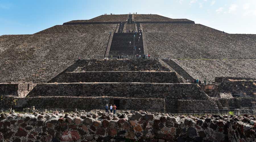 The Teotihuacan Pyramids under the clear blue sky