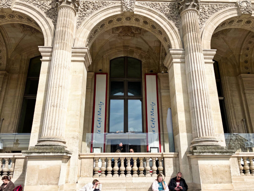 View of the intricate terrace at Le Café Marly in Louvre