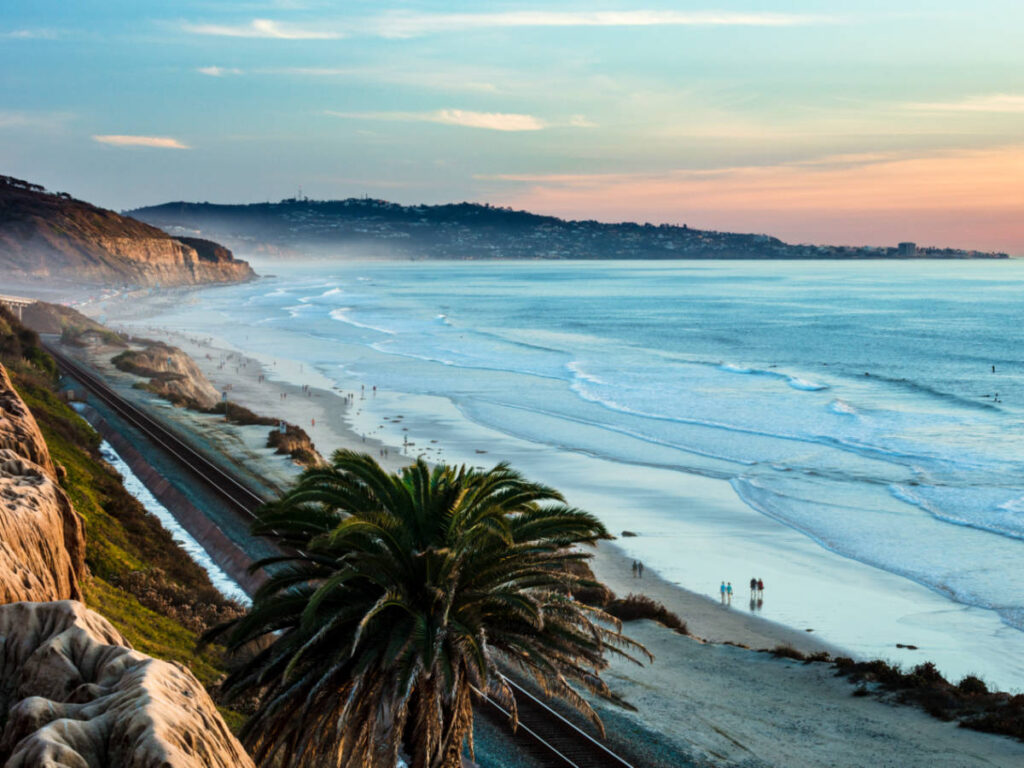 Scenic view of the Terry Pine Beach at sunset