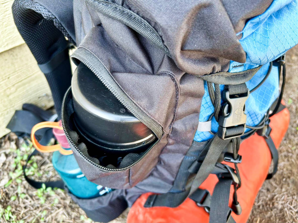 View inside the exterior side pocket of the Teton Sports Scout 45 Backpack