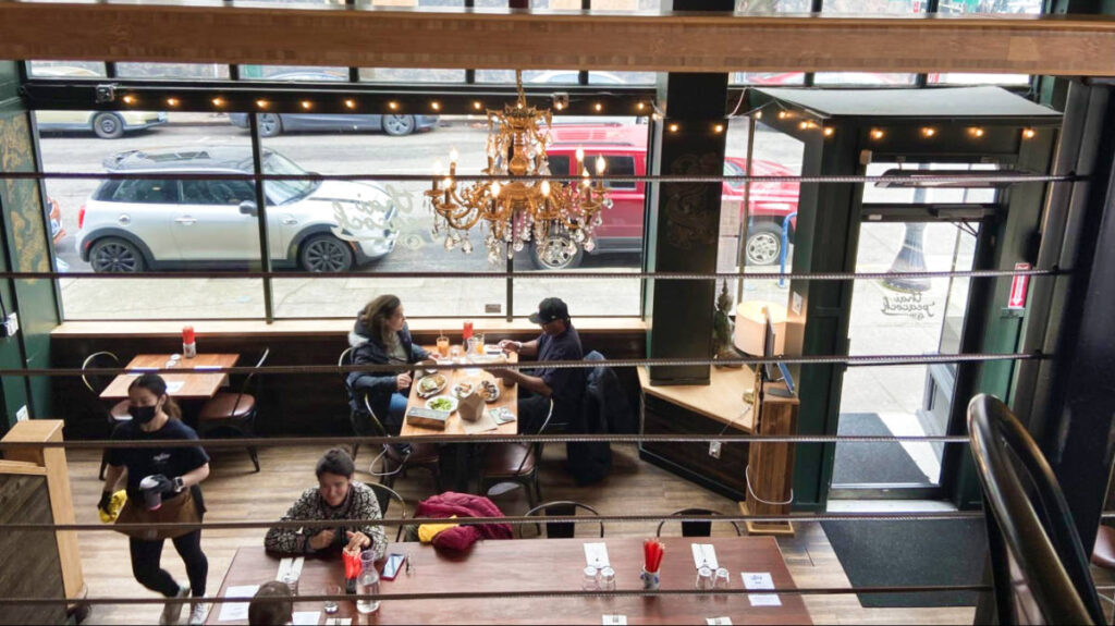 View of the people dining at Thai Peacock seen from the second floor