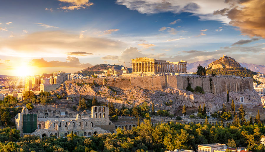 View of The Acropolis of Athens during sunset