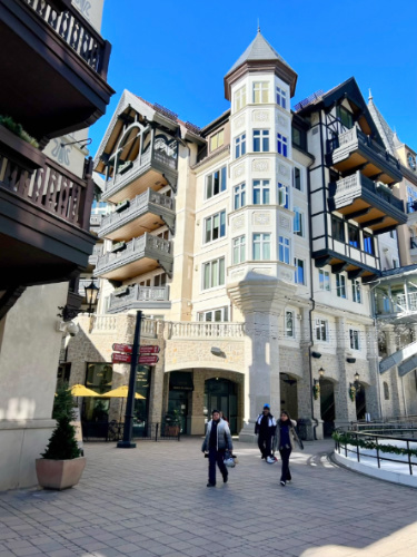 Clear blue sky over The Arrabelle at Vail Square