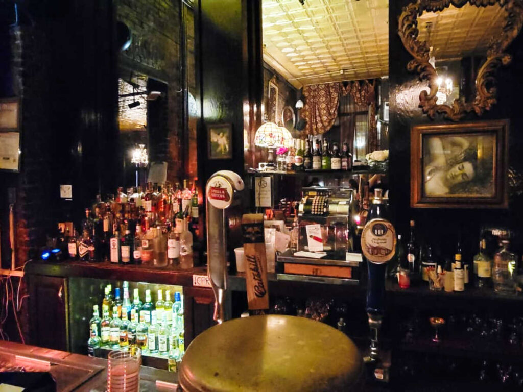 View of the alcoholic beverages at the counter of The Auction House Bar