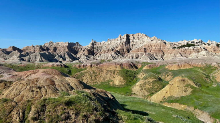 Clear blue sky over the Badlands National Park