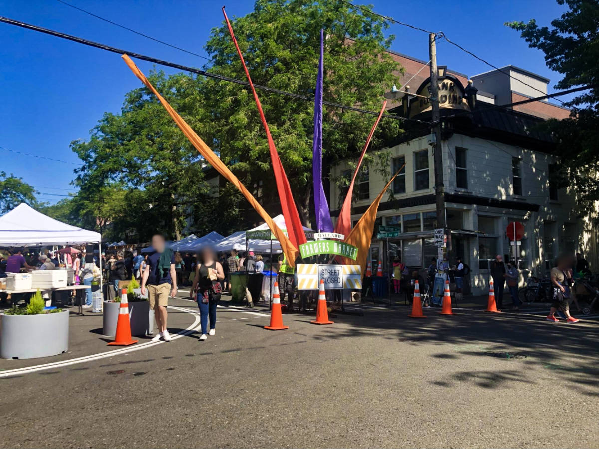 View of the road closure signage at The Ballard Farmers Market