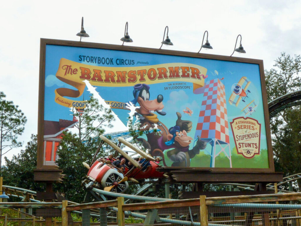 Sign for 'The Barnstormer' ride at Disney's World of Disney