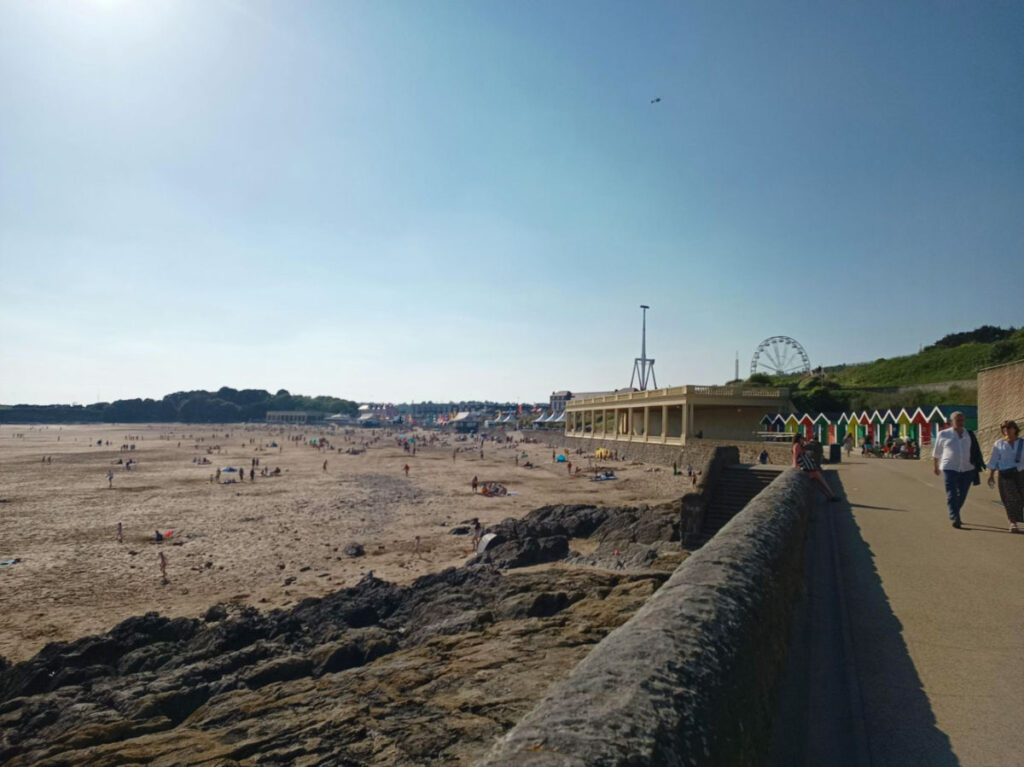 Overlooking view of the people enjoying the Barry Island Beach
