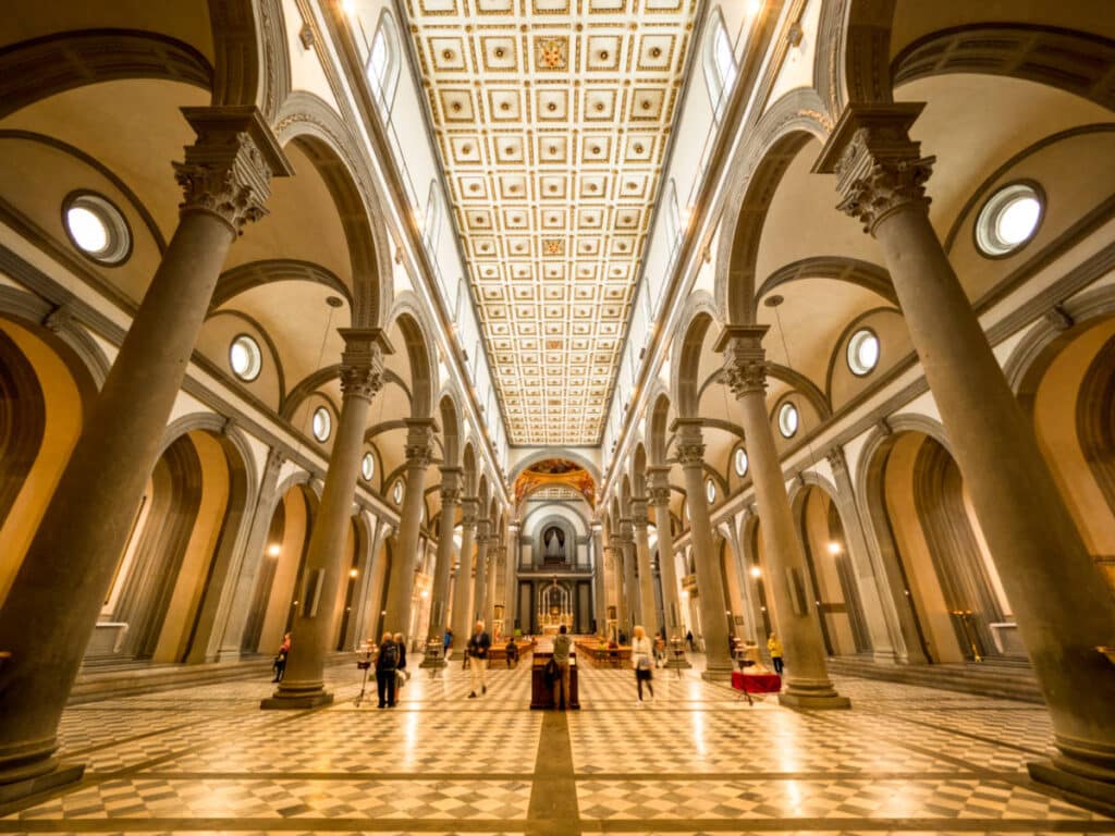 View of the intricate interior of Basilica di San Lorenzo in Florence