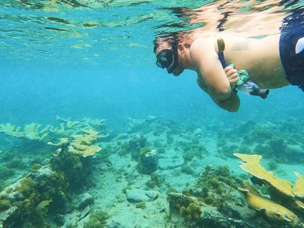 The author, Andrew Bloem snorkeling at the blue water of The Baths