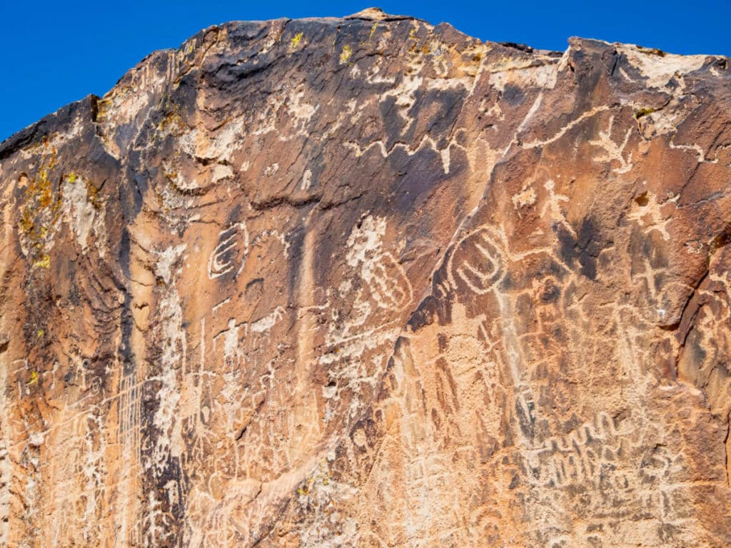 Closeup view of the petroglyphic on the rock at The Bloomington Petroglyph Park