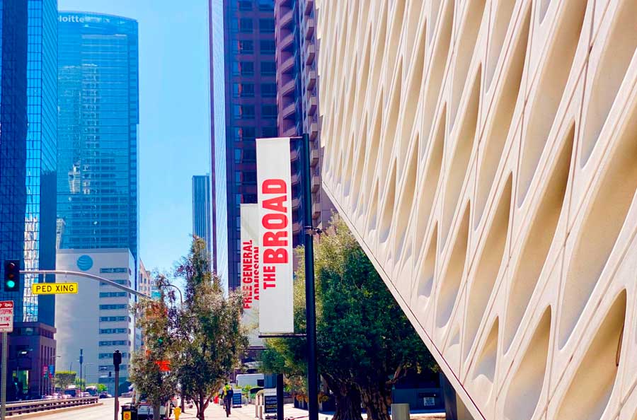 A banner of The Broad in Downtown Los Angeles