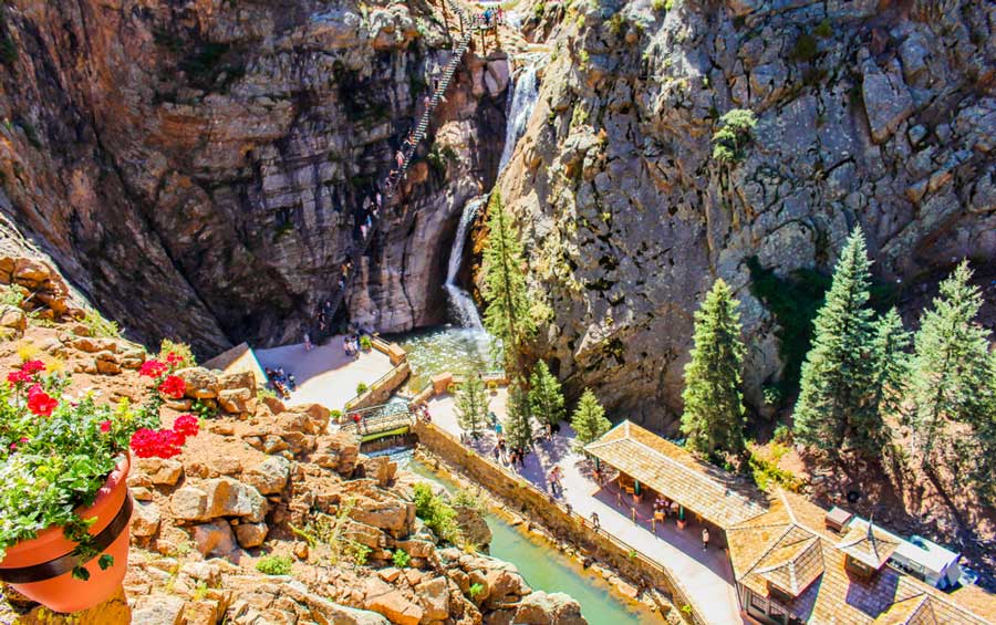 Overlooking view of the The Broadmoor Seven Falls in Colorado Springs