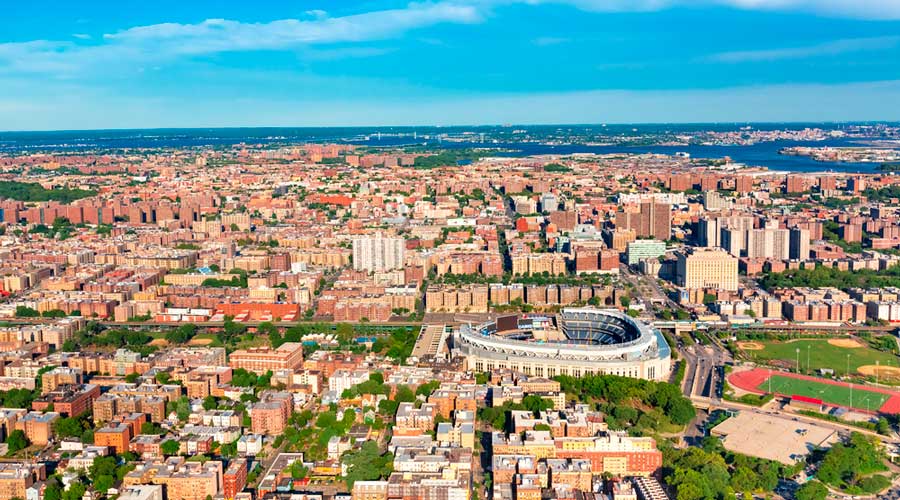 Aerial view of The Bronx and the Yankee Stadium
