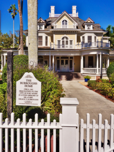 View of the facade of Burroughs Home from the entrance gate