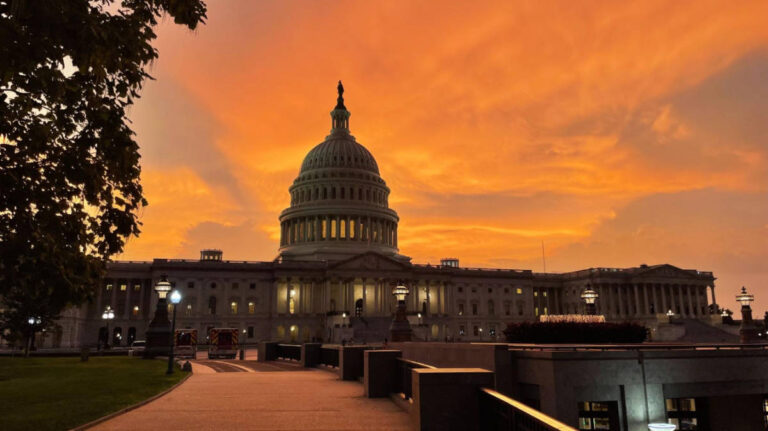 Panoramic view of the The Capitol Building at sunset