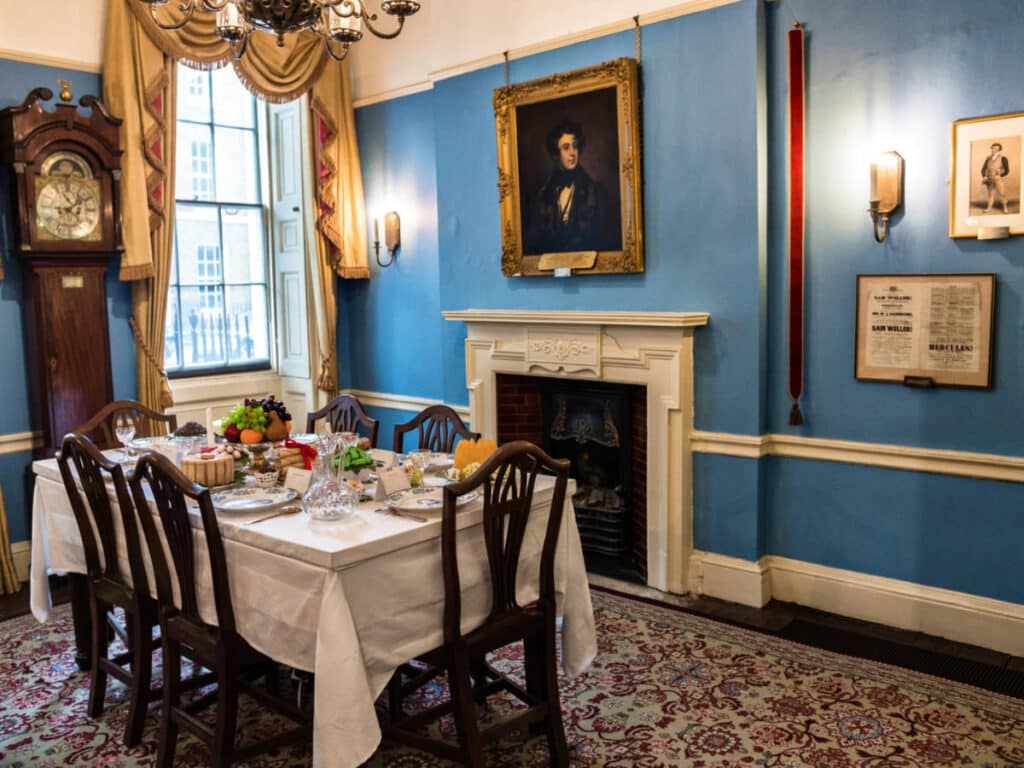 View inside the dining room of The Charles Dickens Museum