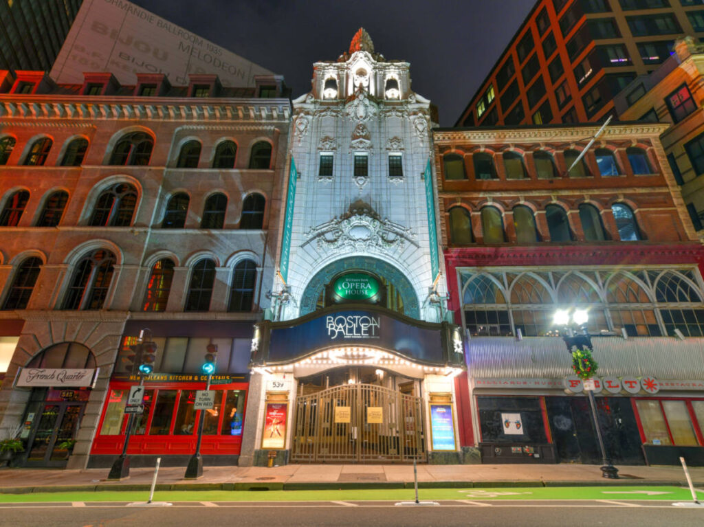 Front view of the Citizens Bank Opera House Theater at night