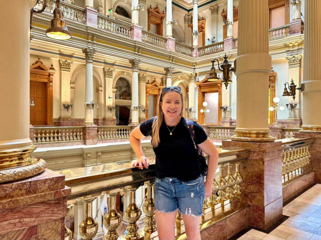 Author Laura Falin inside the Colorado State Capitol Building