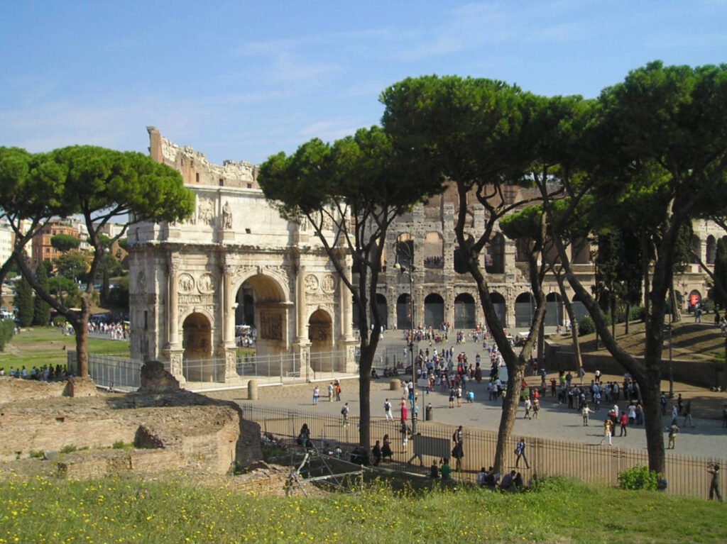 View of people visiting The Colosseum and Roman Forum