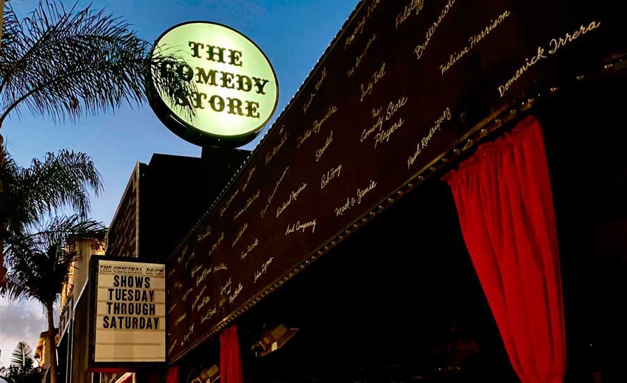 The Comedy Store sign with lights at night
