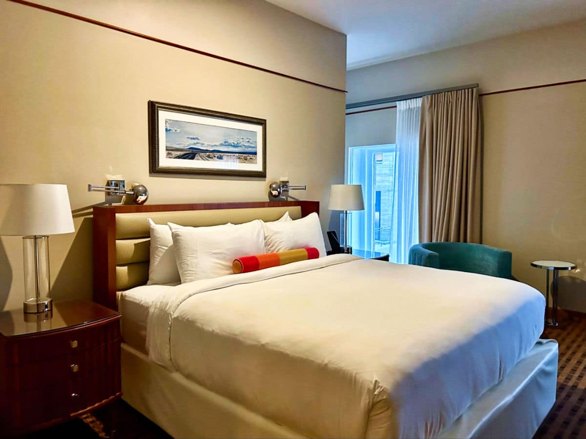 View of the interior and bed of The Crawford hotel
