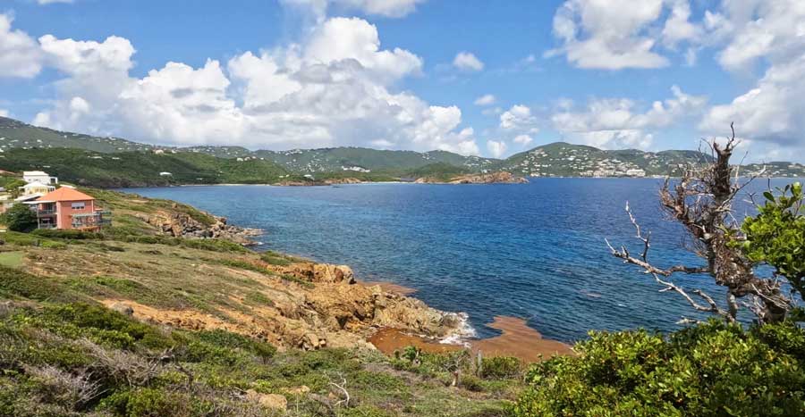 Overlooking view of blue water in US Virgin Islands
