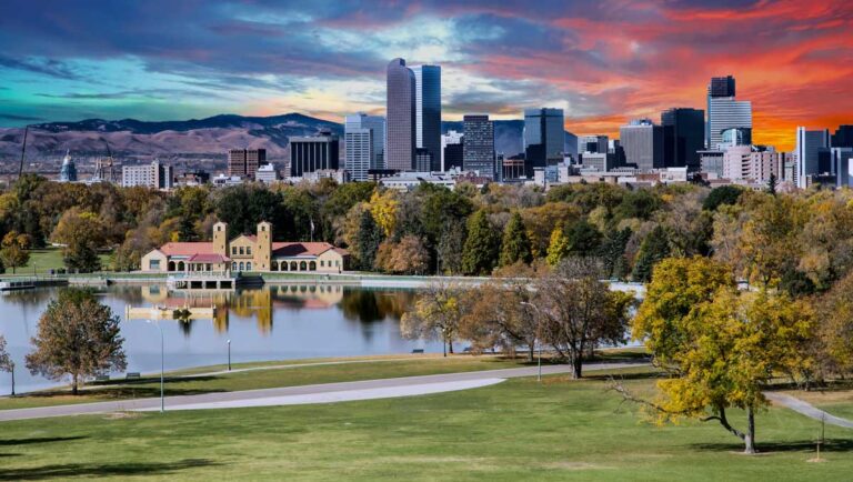 View of Denver City park during autumn season