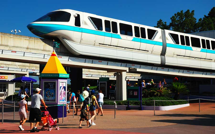 The Disney Monorail under the clear blue sky