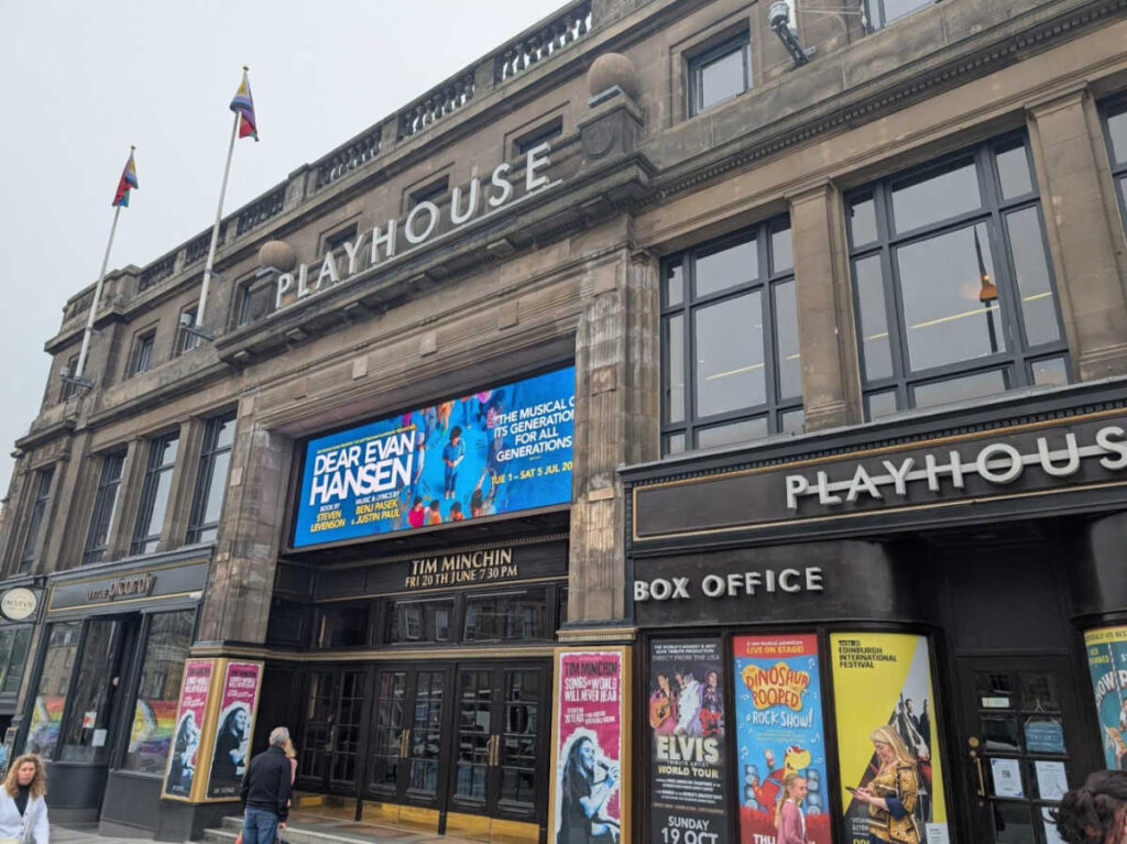 View of the colorful posters outside the Edinburgh Playhouse